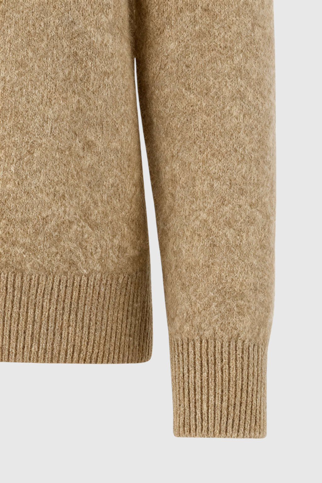Lumina Wear Sophia cozy khaki knit sweater with V-neckline, featuring a soft, textured fabric and classic fit.