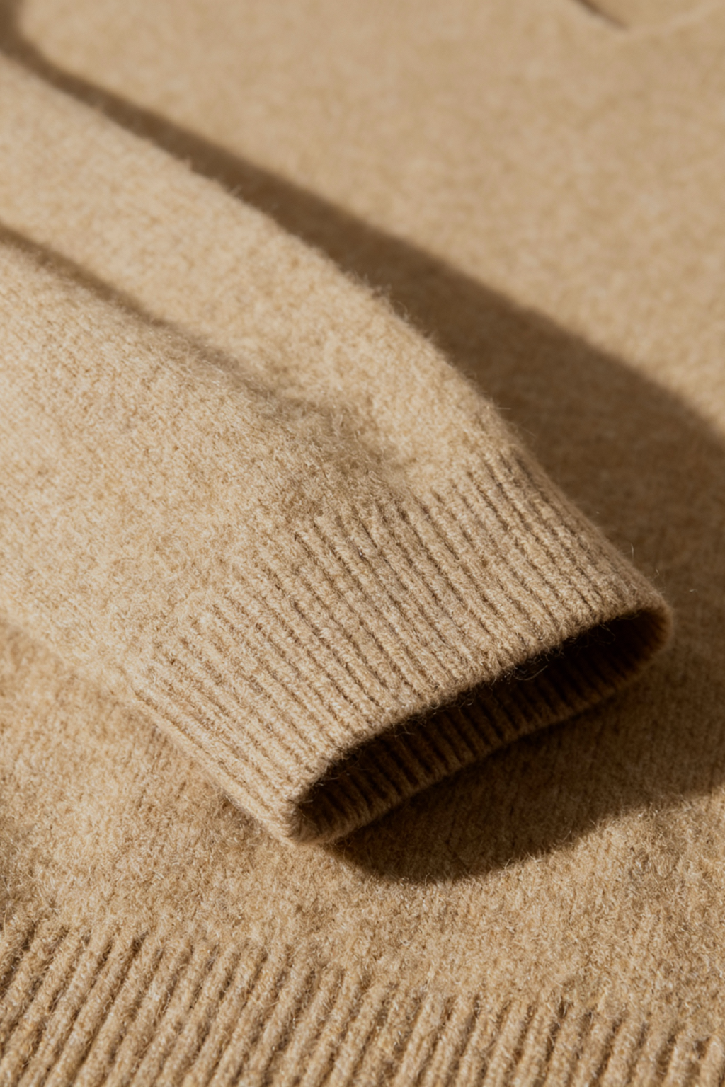 Lumina Wear Sophia cozy khaki knit sweater with V-neckline, featuring a soft, textured fabric and classic fit.