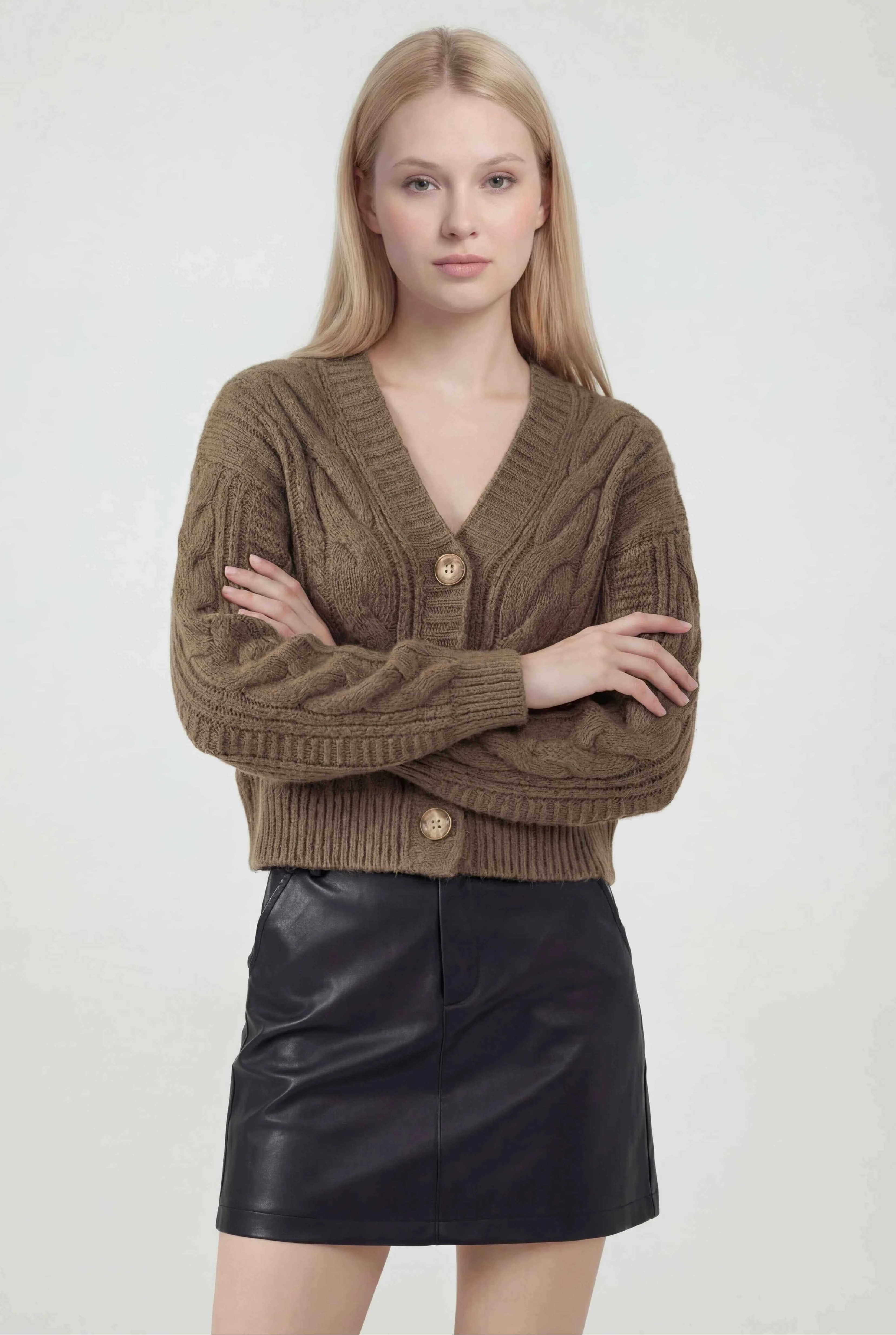 Lumina Wear Sophia cozy open front cardigan sweater, versatile layering piece with soft knit fabric and relaxed fit.