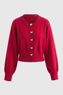 Red Lumina Wear Sophia open front knit cardigan sweater with ribbed hem, cozy and stylish for casual wear.