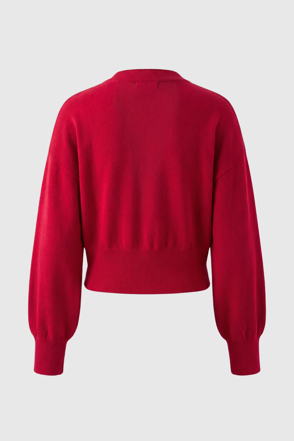 Red Sophia Lumina Wear cozy open front knit cardigan sweater with ribbed hem, casual and comfortable for everyday wear.