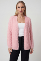 Lumina Wear Sophia pink knit cardigan with versatile styling, featuring a cozy, soft texture perfect for casual or layered looks.