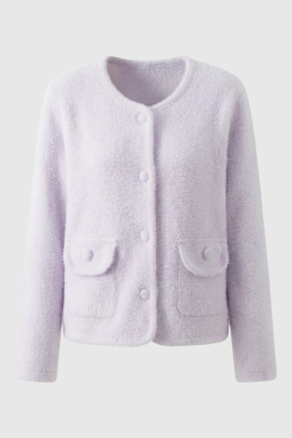 Lumina Wear Sophia cozy purple knitted cardigan with open front, stylish women's cardigan perfect for casual wear.