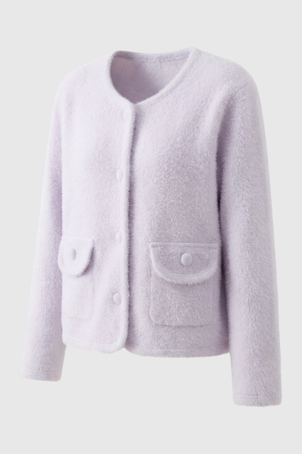 Lumina Wear Sophia cozy purple knitted cardigan with open front, stylish women's cardigan perfect for casual wear.