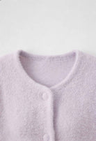 Sophia Lumina cozy purple knitted women's cardigan with open front, casual and warm for stylish comfort.
