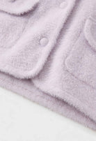 Sophia women's cozy purple knitted cardigan with open front by Lumina Wear, styled with long sleeves and soft texture.
