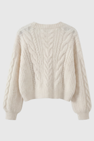 Lumina Wear Sophia white cardigan sweater with relaxed fit and ribbed hem, styled for cozy, casual wear.
