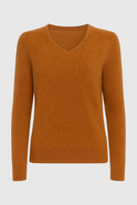 Lumina Wear Sophia cozy orange v-neck sweater with flattering fit, soft knit, and stylish design for a comfortable, casual look.