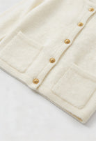 Sophia Lumina Wear cozy white long cardigan with relaxed fit, featuring soft knit fabric and open front design.