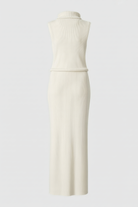 Elegant apricot knit skirt set by Lumina Wear, featuring a flattering fit for women's stylish casual or office wear.