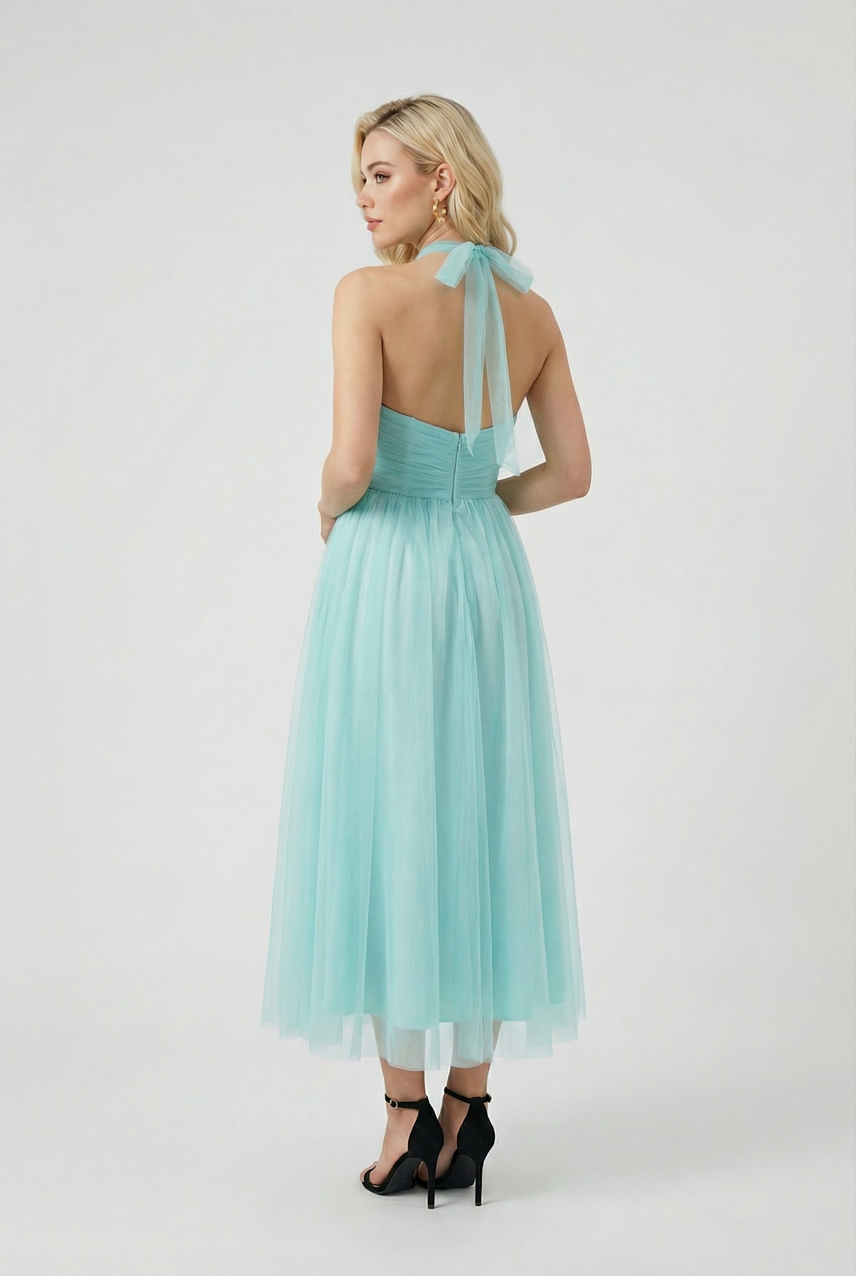 Blue Sophia midi dress by Lumina Wear featuring an elegant silhouette, perfect for stylish occasions.
