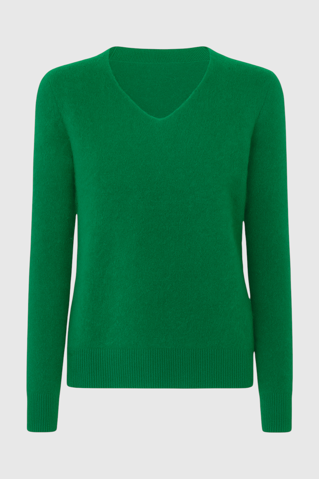 Lumina Wear Sophia green V-neck sweater with fitted silhouette, showcasing soft knit fabric and stylish design.