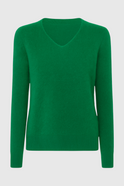 Lumina Wear Sophia green V-neck sweater with fitted silhouette, showcasing soft knit fabric and stylish design.