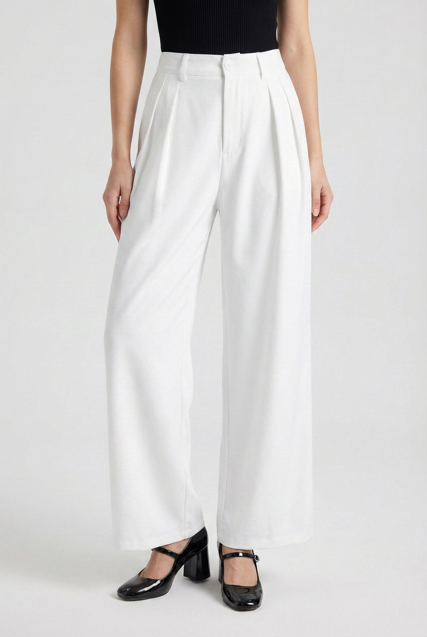 White Sophia Lumina Wear high-waisted pleated trousers with stretch, stylish and comfortable for a sophisticated look.