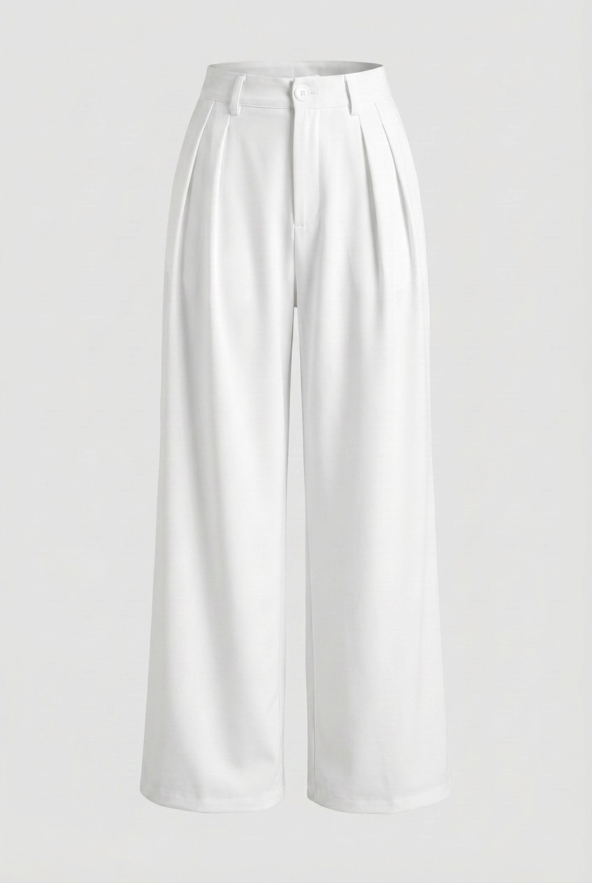 White high-waisted pleated trousers with stretch from Lumina Wear, featuring a stylish tailored fit and elegant design.