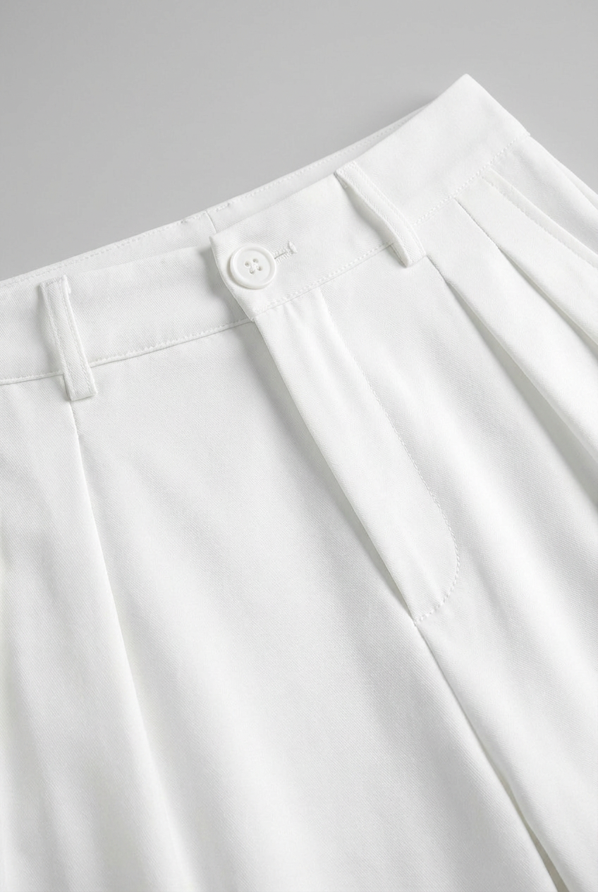 White Sophia Lumina Wear high-waisted pleated trousers with stretch, featuring a tailored fit and elegant design.