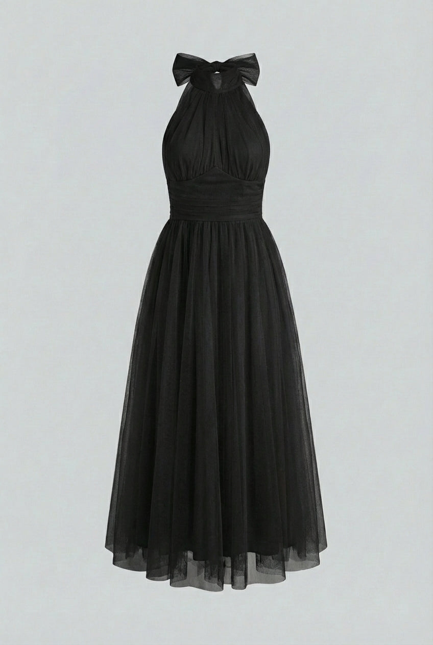 Sophia Lumina Wear black long sleeve midi dress with a flattering silhouette, perfect for elegant women's occasion wear.