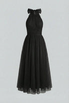 Sophia Lumina Wear black long sleeve midi dress with a flattering silhouette, perfect for elegant women's occasion wear.