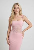 Elegant pink lace summer dress by Lumina Wear featuring a versatile fit, perfect for casual occasions.