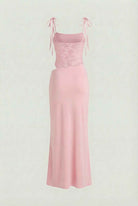Elegant pink lace summer dress by Lumina Wear, featuring a versatile fit and casual style for warm weather.