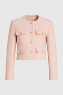 Elegant pink short jacket from Lumina Wear, featuring versatile style and tailored fit, perfect for casual or dressy occasions.