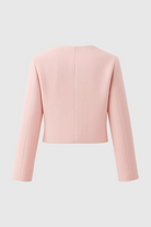 Elegant pink short jacket from Lumina Wear, featuring versatile style and tailored fit, perfect for casual or dressy outfits.