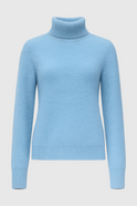 Blue Lumina Wear Sophia slim fit turtleneck sweater, showcasing the elegant design and cozy knit fabric.