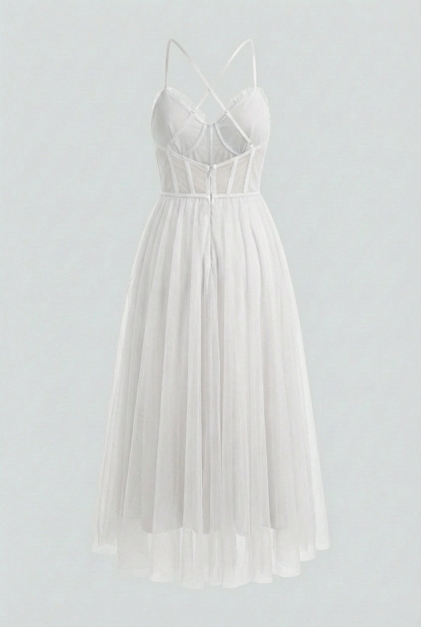 Elegant white midi dress from Lumina Wear featuring a flattering silhouette, perfect for stylish occasions.
