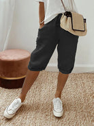 Black Sophia lightweight breathable cotton shorts with elastic waist from Lumina Wear, casual and comfortable for everyday wear.