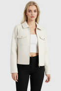 White Sophia Lumina Wear cropped zip-up jacket with functional pockets, stylish women’s outerwear, modern design.