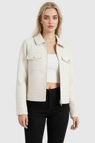 Lumina Wear Sophia modern cropped zip-up jacket with functional pockets, white women's outerwear, stylish and versatile.