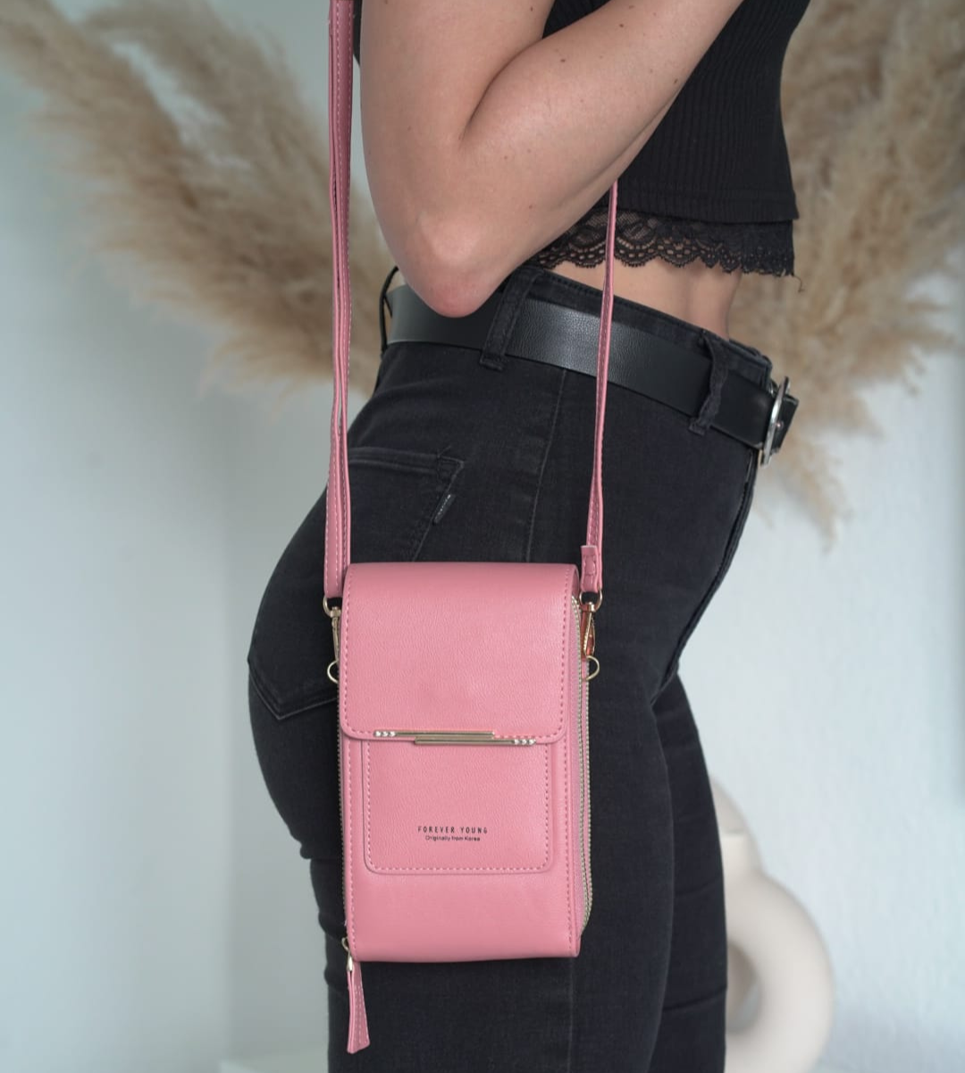 Sophia vegan leather shoulder bag by Lumina Wear featuring touch-sensitive accents in mocha color, stylish and modern handbag.
