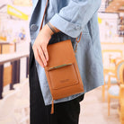 Sophia modern vegan leather shoulder bag with touch features by Lumina Wear, in mocha color, stylish handbag image.