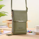 Sophia modern vegan leather shoulder bag with touch features from Lumina Wear, in mocha color, stylish handbag for women.