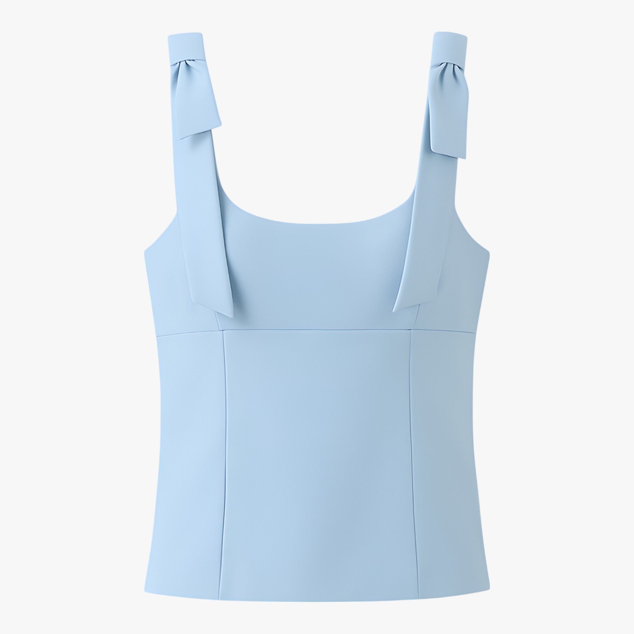 Lumina Wear Sophia blue crop top with playful bow detail and zipper closure, women's fashion top, size XS.