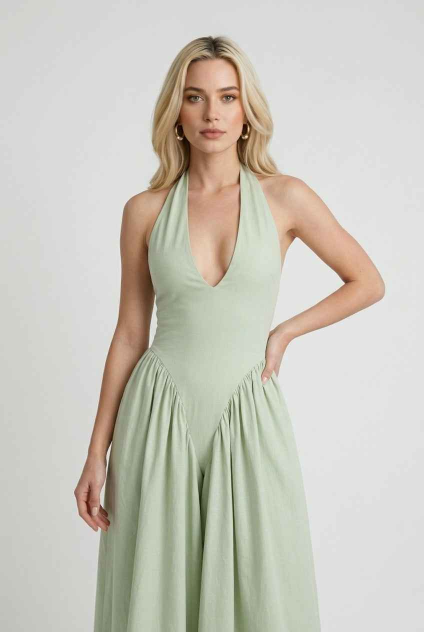 Sophia green midi dress by Lumina Wear featuring a sculpted fit and elegant design for women's dresses.