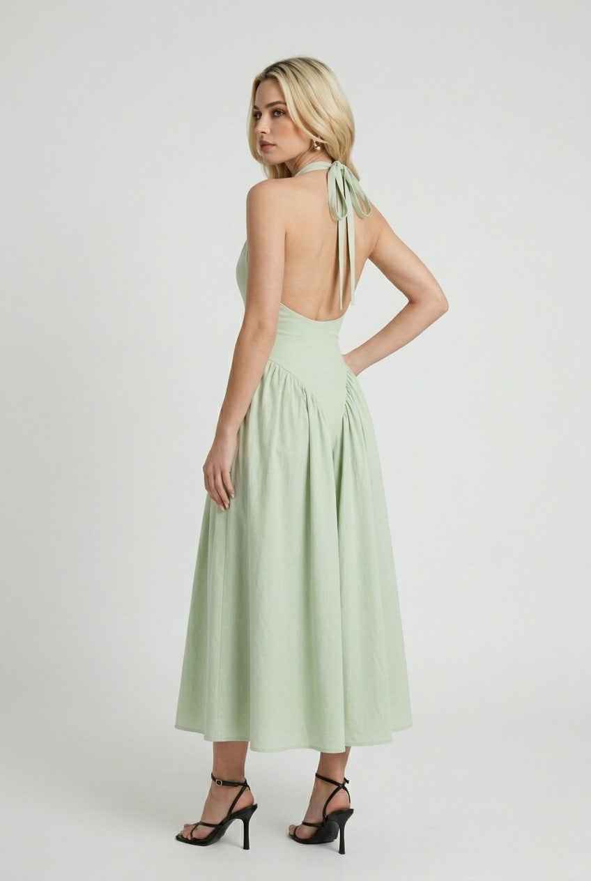 Sophia green midi dress by Lumina Wear featuring a sculpted fit and elegant design for women's dresses.
