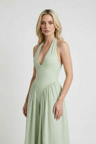 Sophia green midi dress by Lumina Wear, featuring a sculpted fit and elegant design for women's fashion.
