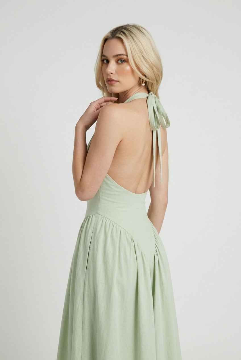 Sophia green midi dress by Lumina Wear featuring a sculpted fit and elegant design for women.
