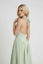 Sophia green midi dress by Lumina Wear featuring a sculpted fit and elegant design for women.