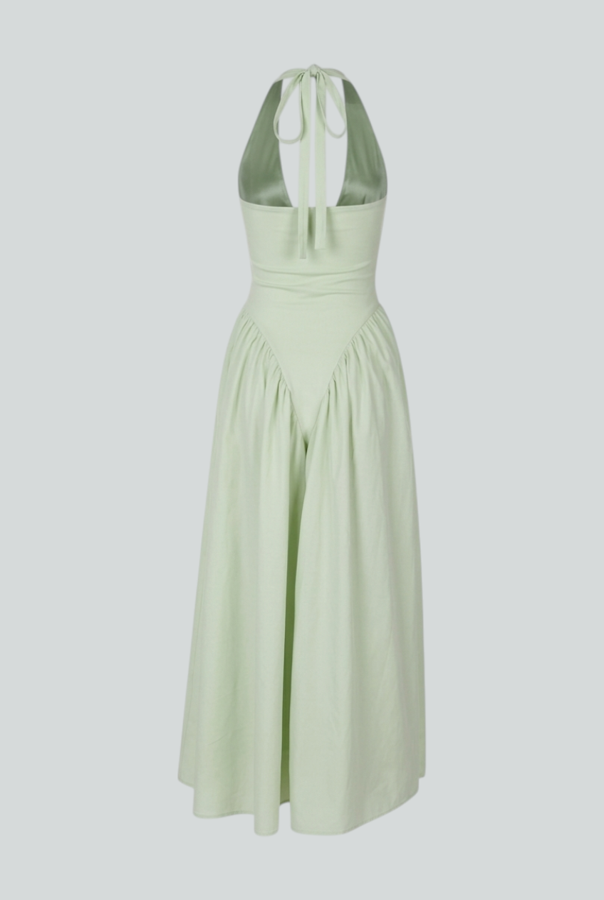 Sophia green midi dress by Lumina Wear featuring a sculpted fit and stylish design, perfect for women's fashion occasions.