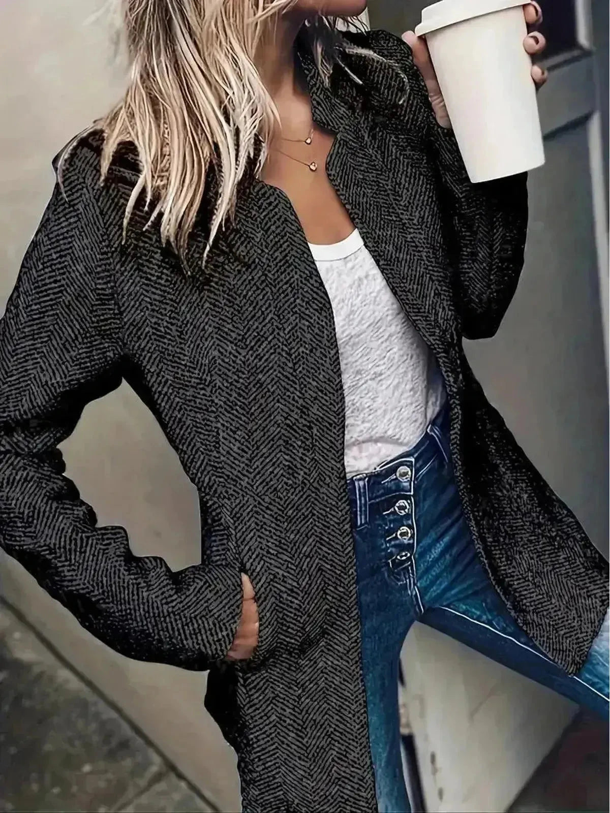 Stella™ | Elegant Mid-Length Coat with Pockets