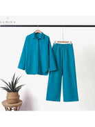 Cream Sunnova linen loungewear set by Lumina Vancouver, spring 2-piece set with relaxed fit and lightweight fabric.