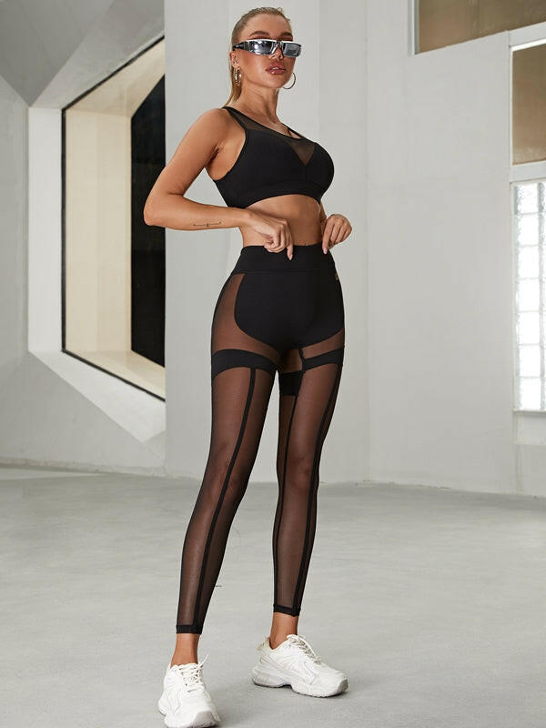 Black mesh sports bra from Lumina Vancouver, part of the Super Sexy Unique Mesh Sports Bras set, featuring a sleek, supportive design.