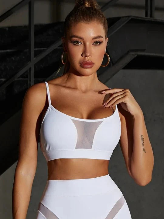 Black Lumina Vancouver mesh sports bra featuring a sheer, super-sexy, unique design perfect for activewear.
