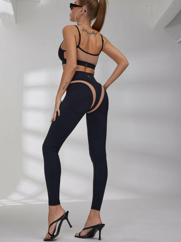 All black Lumina Vancouver mesh sports bra with a sexy, unique design, ideal for activewear and athletic support.