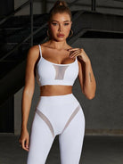 White Lumina Vancouver mesh sports bra with a sexy, unique design, perfect for active wear and stylish workouts.