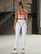 White Lumina Vancouver mesh sports bra with a unique, sexy design perfect for active wear and athletic comfort.