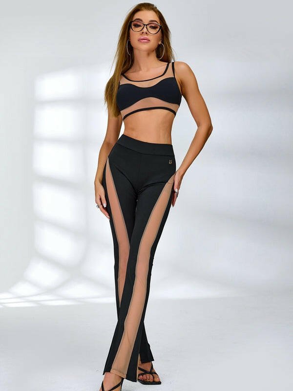 Black Lumina Vancouver super sexy sheer mesh sports bra featuring a unique, breathable design for active wear and style.