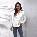 Blue Sydney relaxed fit satin blouse by Lumina Wear, showcasing elegant design and lightweight fabric for women.
